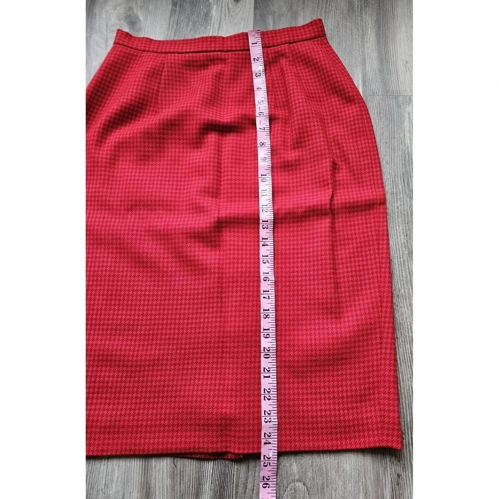 Christian Dior Vintage Houndstooth Red Plaid Pure Wool Skirt Suit Set Size 8